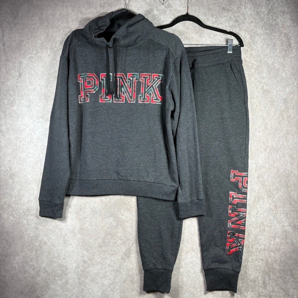 Victoria's Secret PINK Campus Cowl Neck Pullover Hoodie Jogger Set Womens S/M